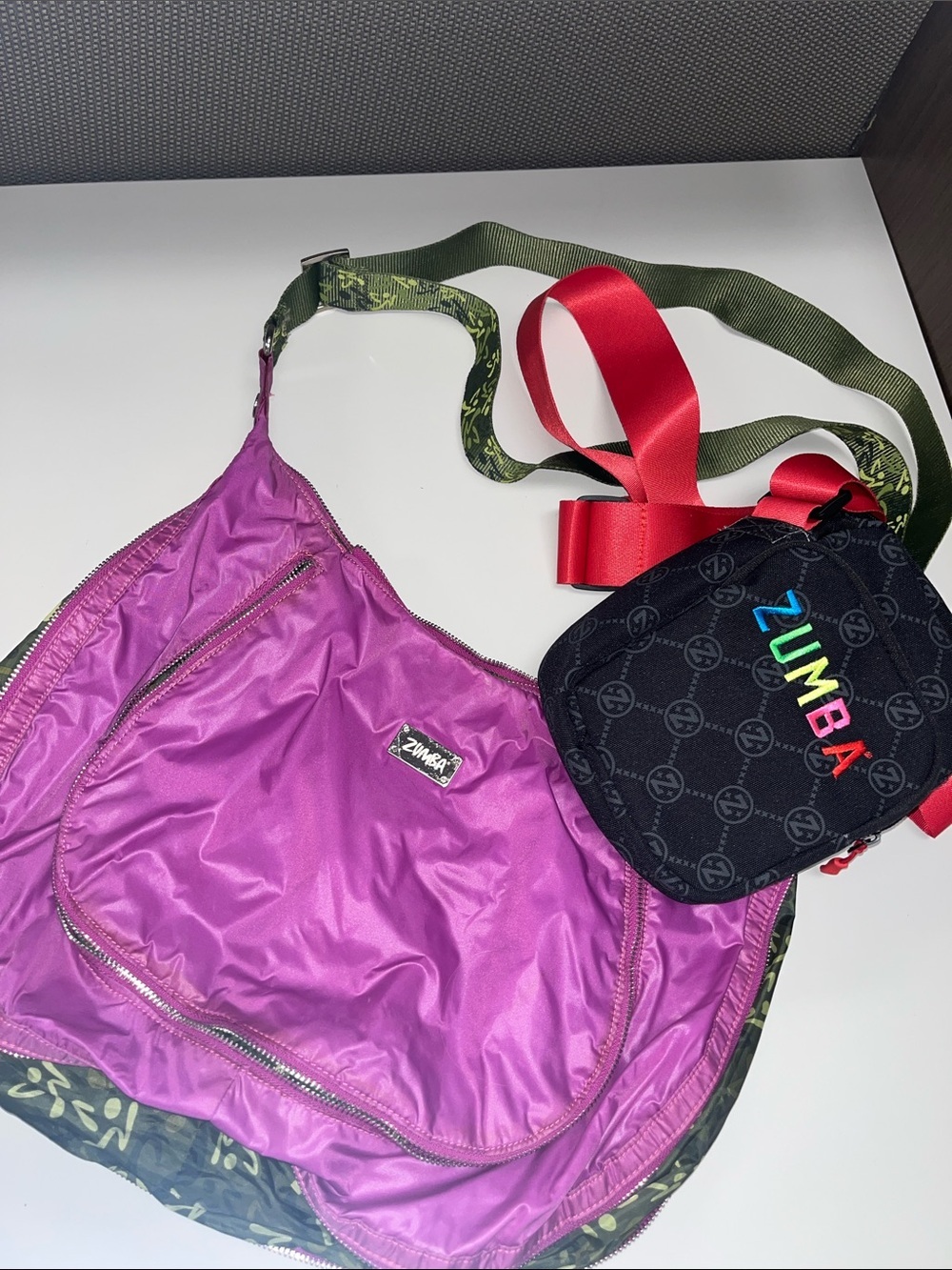 Zumba Fitness bag bundle, black crossbody bag & purple crossbody